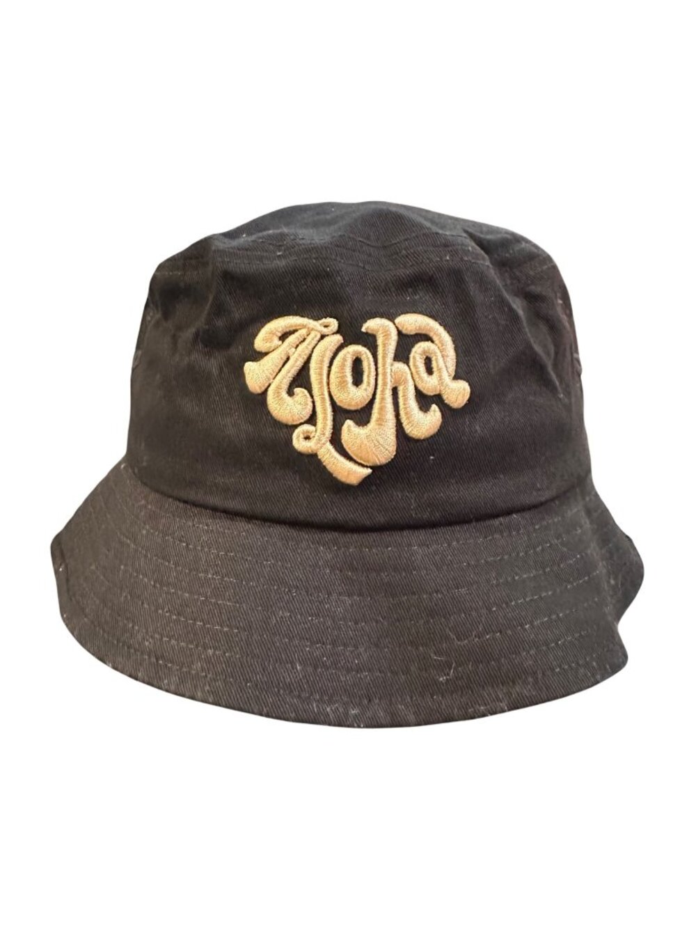 Black Cotton Bucket Hat With Embroidered "Aloha" Design